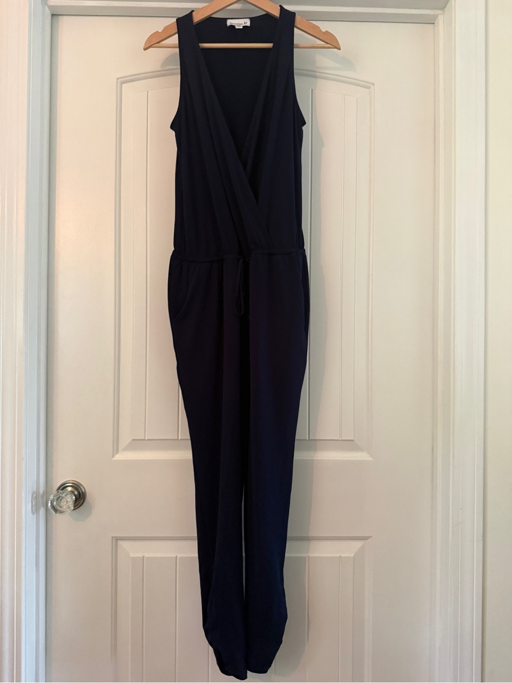 Veronica M Navy Sleeveless V-Neck Wrap Jumpsuit